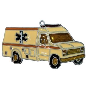 Vtg Handmade Stained Glass Ambulance, Medic, EMT, First Responder Suncatcher